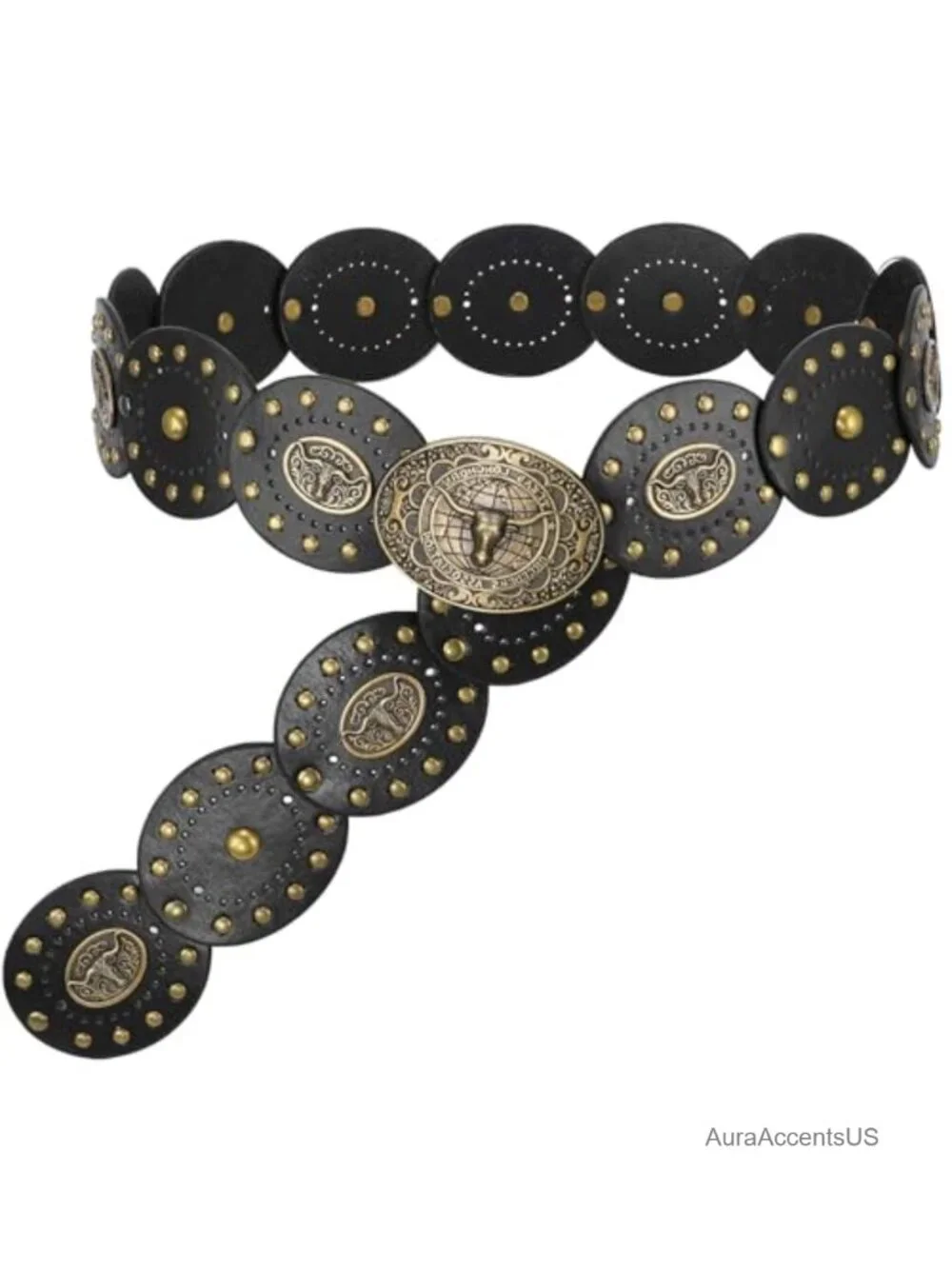 Faux Leather Disc Belt with Rotating Discs - Cowboy Western Concho Belt